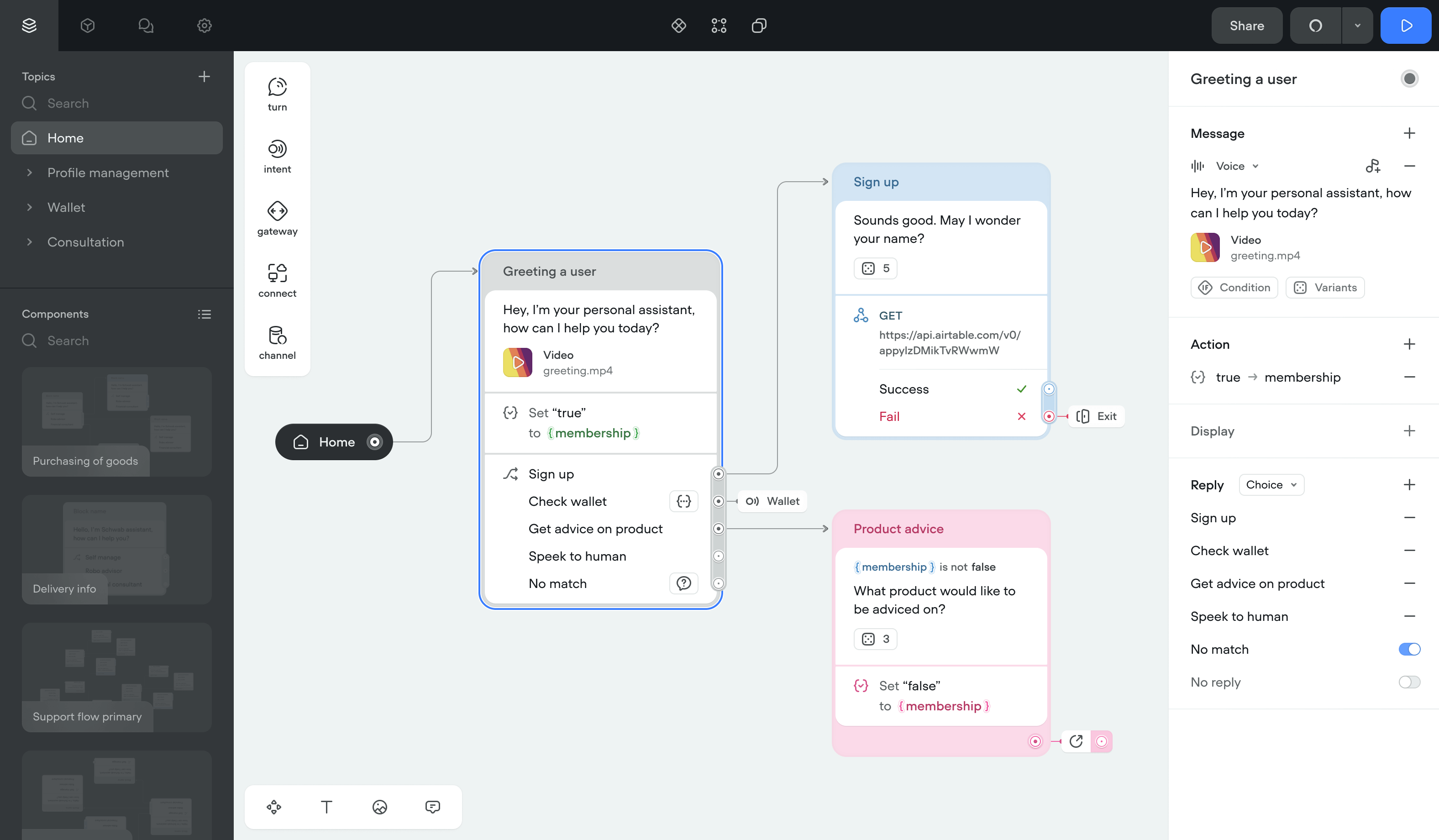 Voiceflow conversation builder overview